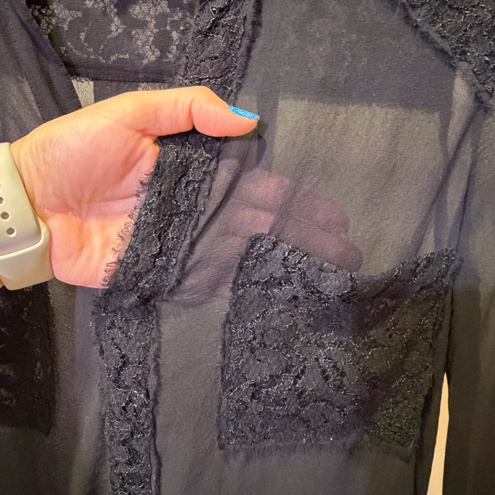 BCBGMaxAzria Black Lace Detail Sheer Blouse - Picture 6 of 7